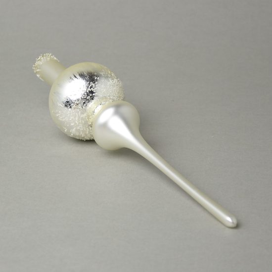 Vánoční skleněná ozdoba špička na stromeček 26 cm - STŘÍBRNÁ, česká ruční práce