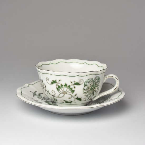 Cup and saucer mirror C/1 + ZC1 0,20 l / 15,5 cm for tea, Original Green Onion pattern + platinum