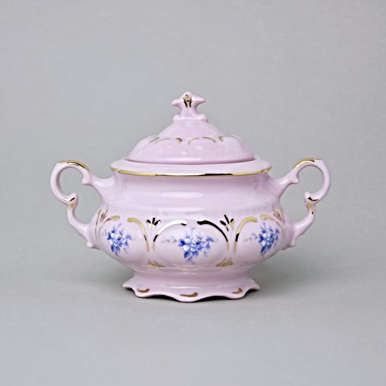 Cukřenka velká 330 ml, Sonáta, Dekor 9 pomněnky, Leander, růžový porcelán