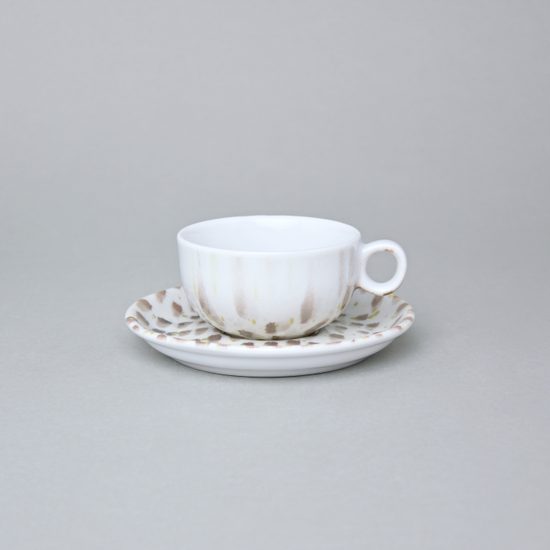 Šálek 100 ml a podšálek 12 cm, Mocca, Déšť (hnědo-žlutá), G. Benedikt 1882