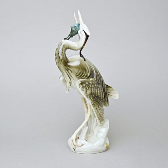 Volavka s rybou 14,5 x 10,5 x 28,5 cm, Luxor, Porcelánové figurky Duchcov