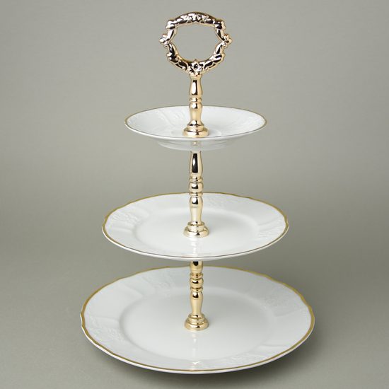 Gold band: Cake stand 3 pcs. 34 cm, Thun 1794 Carlsbad porcelain, BERNADOTTE