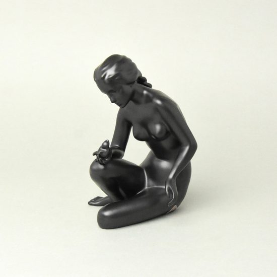 Lady With A Bird 18,5 x 12 x 12 cm, Black, Porcelain Figures Duchcov