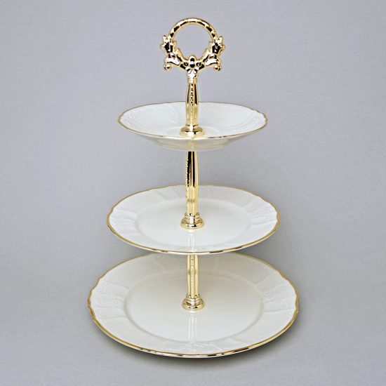 Gold band: Cake stand 3 pcs. 34 cm, Thun 1794 Carlsbad porcelain, BERNADOTTE ivory