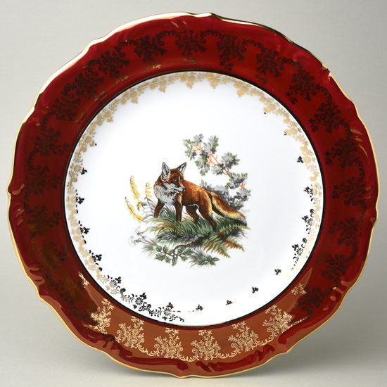 Dish round flat 32 cm (club plate), hunting - ruby, QueensCrown porcelain