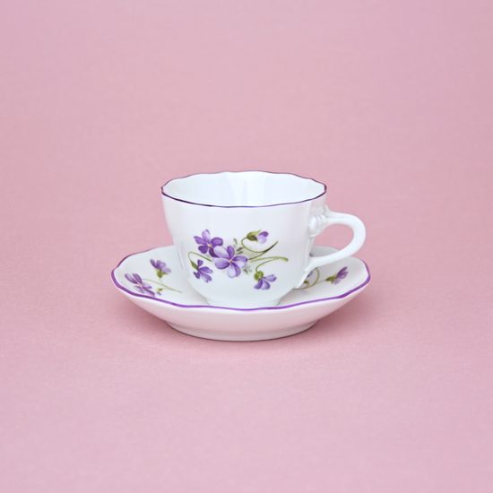 Cup +s saucer A + A, 80 ml / 11 cm mocca (epresso), Violet flower decor, Český porcelán a.s.