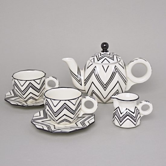 Tea / Coffee Set for 2 pers., Šárka Zig-Zag, Goldfinger porcelain