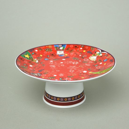 Cake stand 20 x 9 cm, red christmas decor, porcelain, EGAN