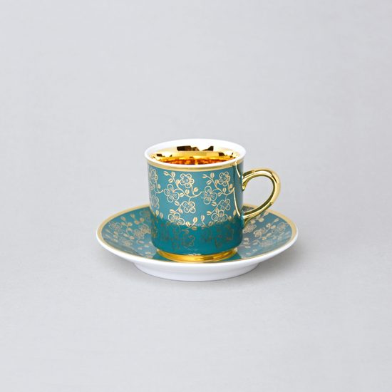 Šálek 100 ml mocca a podšálek 11,5 cm Sabina, vnitřní zlacení, tmavě zelené, Leander Loučky