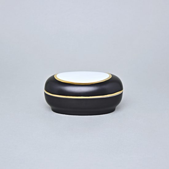 Dóza ovalná 12 x 8 cm, Černý fond + zlato, Porcelán Duchcov