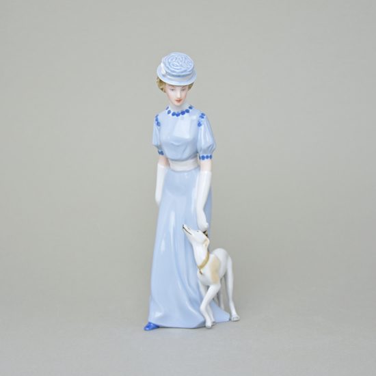 Lady with Greyhound 7,5 x 9 x 24 cm, Luxor, Porcelain Figures Duchcov