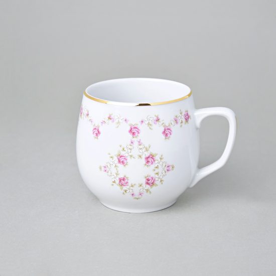 Hrnek Baňák 300 ml, růžičky + zlatá linka, Český porcelán a.s.