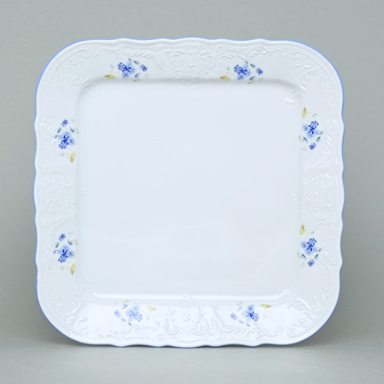 Tray square 26 cm, Thun 1794 Carlsbad porcelain, BERNADOTTE Forget-me-not-flower