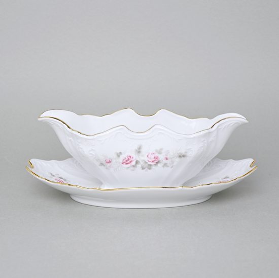 Gold line: Sauce bowl 500 ml, Thun 1794 Carlsbad porcelain, BERNADOTTE roses