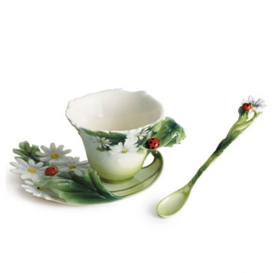 Ladybug cup/saucer/spoon set, FRANZ porcelain