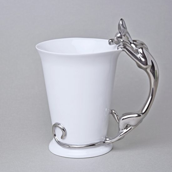 Mug Sphinx with a Cat, 400 ml, Platinum, Goldfinger porcelain