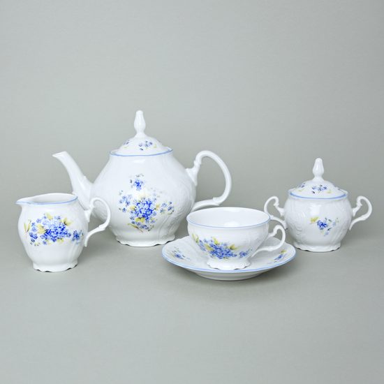 Tea set for 6 persons, Thun 1794 Carlsbad porcelain, BERNADOTTE Forget-me-not-flower