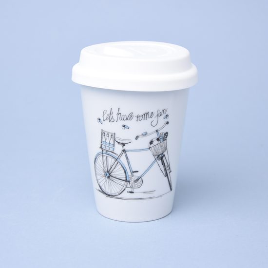 Pohárek To Go 310 ml na kávu se silikonovým víčkem, pánské kolo, Český porcelán a.s.