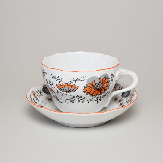 Orange-black Onion: Cup and saucer B plus B 0,21 l / 14 cm for coffee, Český porcelán a.s.