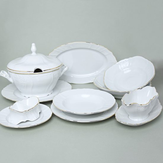 Dining set for 6 pers., Thun 1794 Carlsbad porcelain, BERNADOTTE gold line