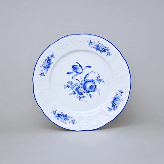 Talíř dezertní 19 cm, Thun 1794, karlovarský porcelán, BERNADOTTE modrá růže, MODRÁ linka