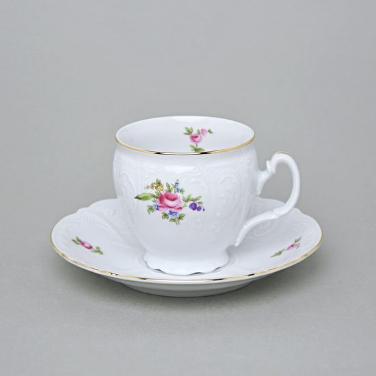 Coffee cup and saucer 220 ml / 16 cm, Thun 1794 Carlsbad porcelain, BERNADOTTE Meissen Rose