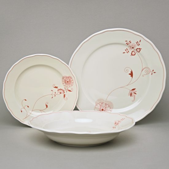 Talířová sada pro 6 osob, cibulák ECO červený na ivory, Český porcelán a.s.