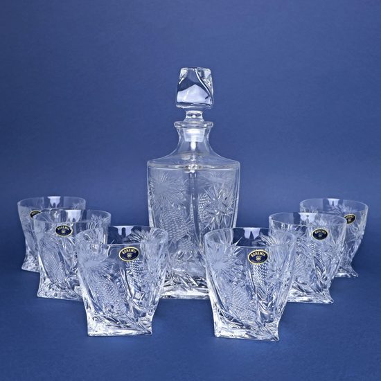 Quadro whisky set 500PK, thistle decor, 1+6 for 6 per., 700 ml + 340 ml, Bohemia Crystalite