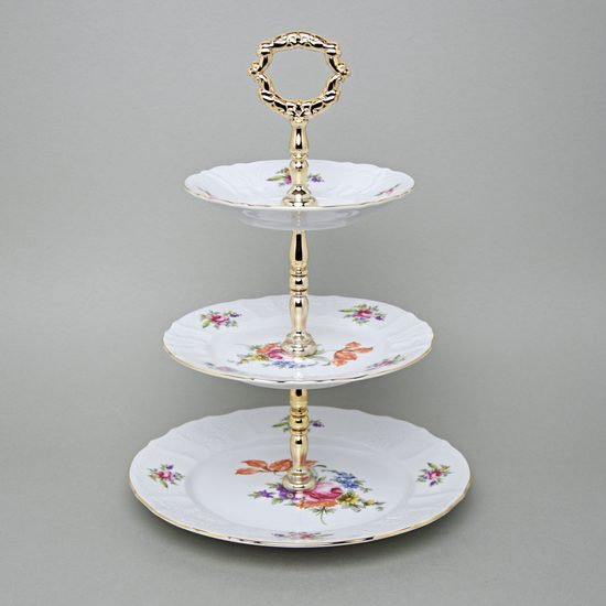 Etažer 3-dílný, Thun 1794, karlovarský porcelán, BERNADOTTE míšeňská růže