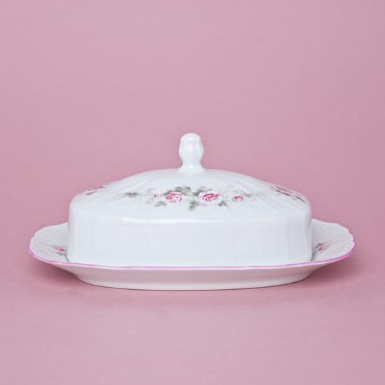 Pink line: Butter dish 250 g, Thun 1794 Carlsbad porcelain, BERNADOTTE roses