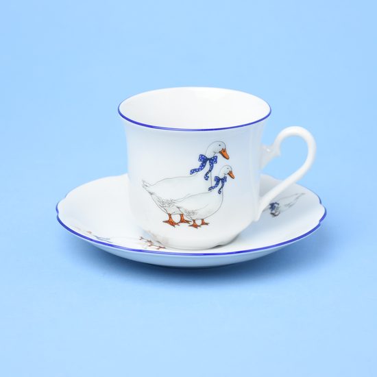 Cup tall 200 ml + saucer, Goose decor, Leander 1907