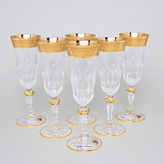 Crystal Glasses Champagne Set Romantic - Laura, 6 pcs. 150 ml, Gold, Ales Zverina - AZ Design