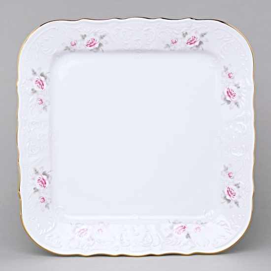 Gold line: Tray square 26 cm, Thun 1794 Carlsbad porcelain, BERNADOTTE roses