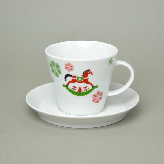 Šálek 240 ml + podšálek 15,5 cm, vánoce - houpací koník, Thun 1794, karlovarský porcelán
