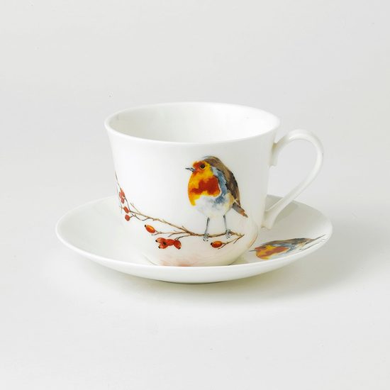 Robin: Cup 420 ml plus saucer breakfast Robin, Roy Kirkham fine bone china