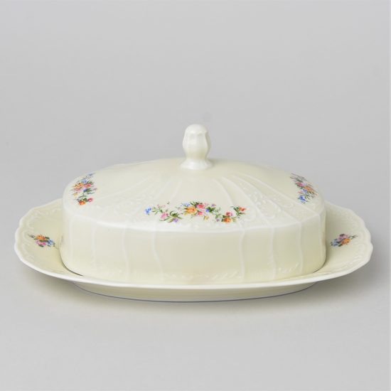 Butter dish for 250 g butter, Thun 1794 Carlsbad porcelain, BERNADOTTE ivory + flowers