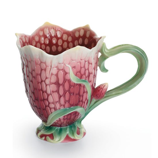 "FLOWERAMA" FRITILLARY FLOWER DESIGN SCULPTURED porcelain footed mug, FRANZ porcelain