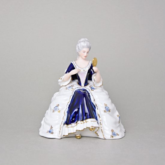 Lady Sitting With Mirror rococo 12 x 14 x 15 cm, Isis, Porcelain Figures Duchcov