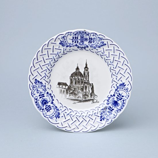 Embossed Plate – Prague Monuments (Black, Random selection), 18 cm, Vilém Janoušek, Original Blue Onion Pattern