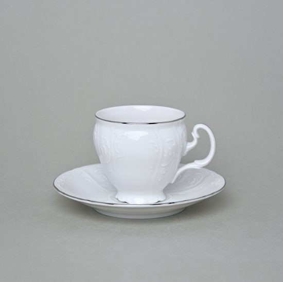 Coffee cup and saucer 150 ml / 14 cm, Thun 1794 Carlsbad porcelain, BERNADOTTE platinum