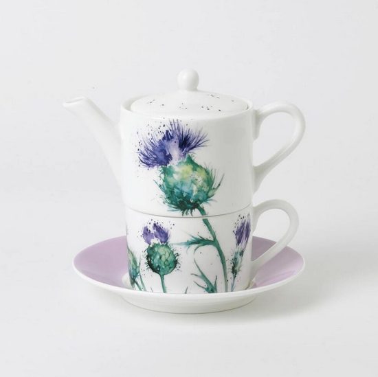 Pcháč: Čajová sada 3 díl., Tea for one set, Anglický kostní porcelán, Roy Kirkham