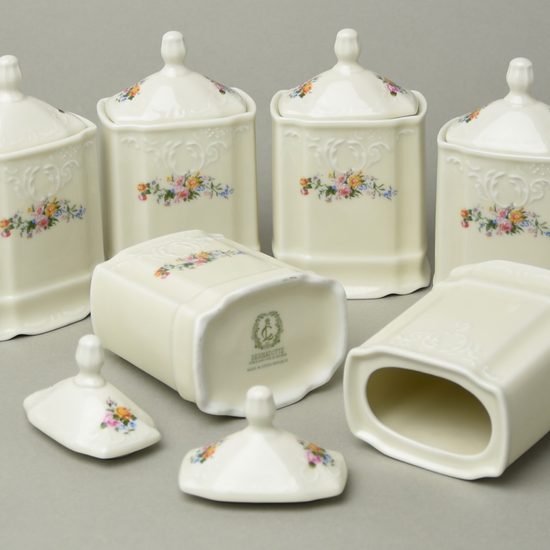 Spice jars 6 pcs. set, Thun 1794, karlovarský porcelán, BERNADOTTE ivory + flowers