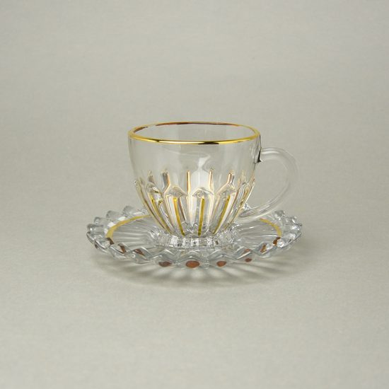 Cup 170 ml + saucer 145 mm crystal + gold decoration, Balvínglass Bohemia