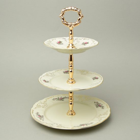 BERNADOTTE zámecká: Etažer 3 díl. 34 cm, Thun 1794, karlovarský porcelán, BERNADOTTE
