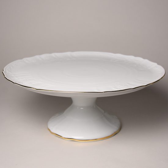 Cake plate on stand 32 cm, Thun 1794 Carlsbad porcelain, BERNADOTTE gold line