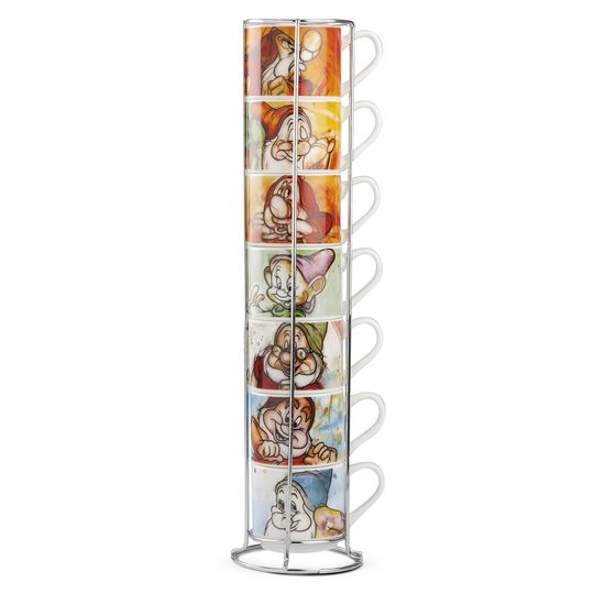 ESPRESSO CUPS SEVEN DWARFS SET 7 PCS + METAL RACK, porcelain, EGAN