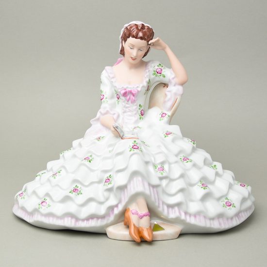 Lady with book, velká 22,5 x 32,5 x 26,5 cm, flowers, Royal Dux Bohemia