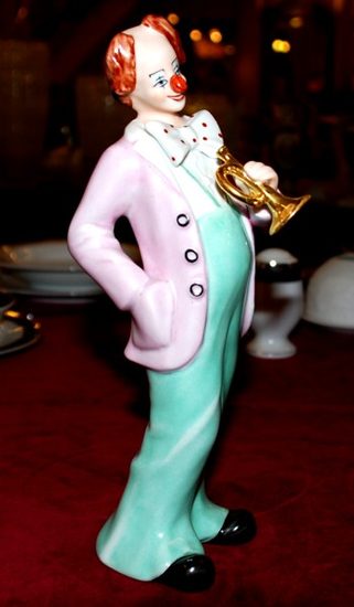 Harlequin with trumpet 9 x 9 x 24 cm, Porcelain Figures Duchcov