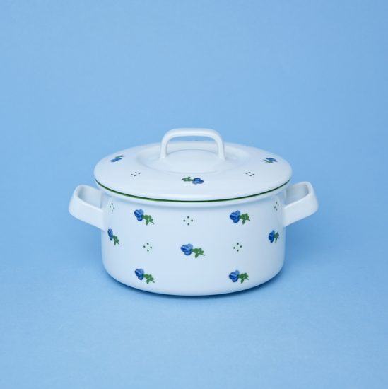 Šálek / kotlík na polévku 500 ml + víčko, modré kvítí + zelená, G. Benedikt 1882