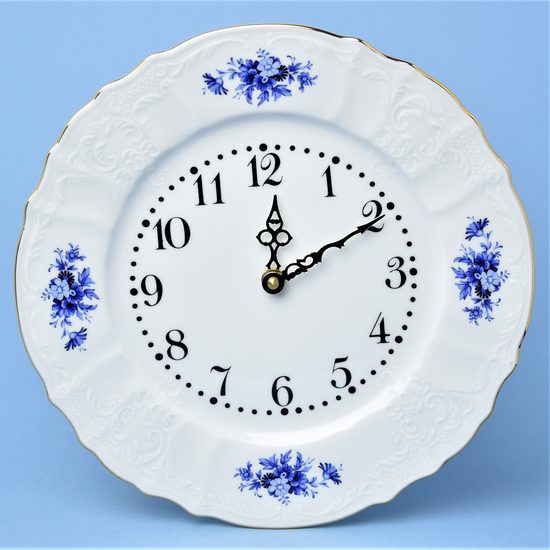 Wall clock 27 cm, Thun 1794 Carlsbad porcelain, BERNADOTTE blue rose